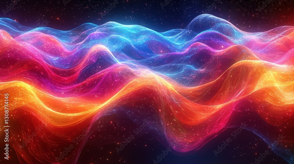 An abstract visualization of spacetime bending and pushing light, depicted as flowing waves of vibrant colors. An abstract visualization of spacetime bending and pushing light, depicted as flowing waves of vibrant colors.