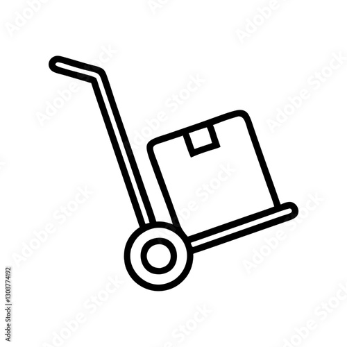  Line icon of a hand truck or dolly with a box, representing moving and delivery. Use on moving, shipping, and logistics websites and blogs.