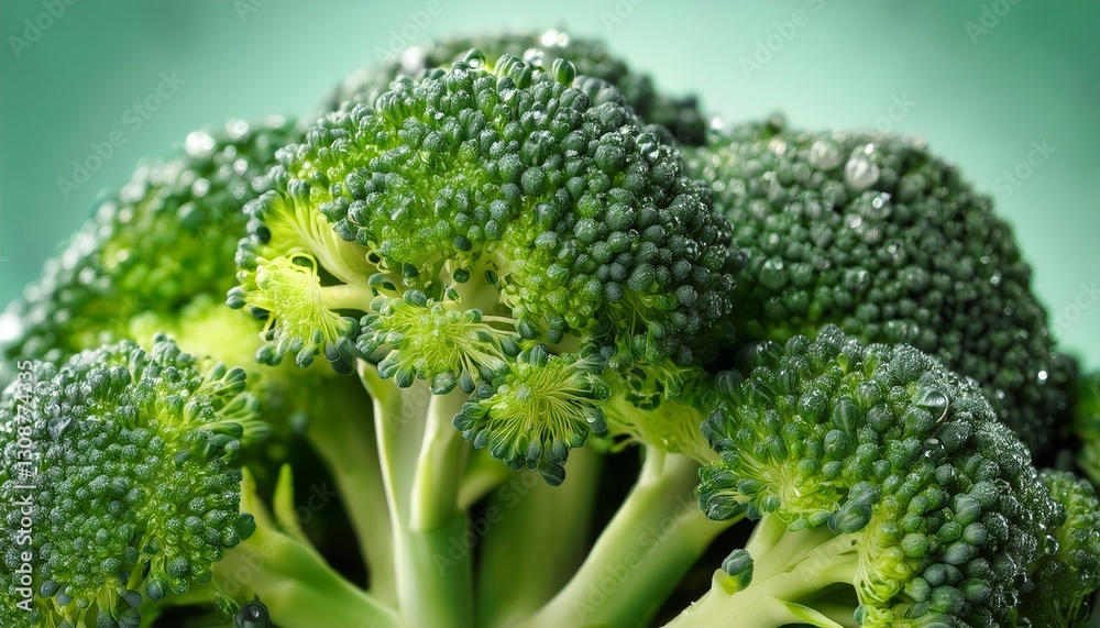 Macro close-up of fresh broccoli florets, highlighting the intricate branching structure and vibrant green color, showcasing the natural texture and freshness of this healthy vegetable.
Macro close-up of fresh broccoli florets, highlighting the intricate branching structure and vibrant green color, showcasing the natural texture and freshness of this healthy vegetable.