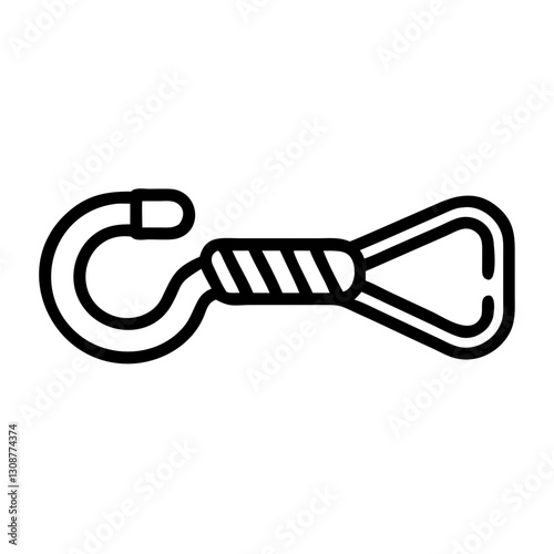 Simple black linear tow hook icon with rope for car repair websites,towing apps and car maintenance blogs.