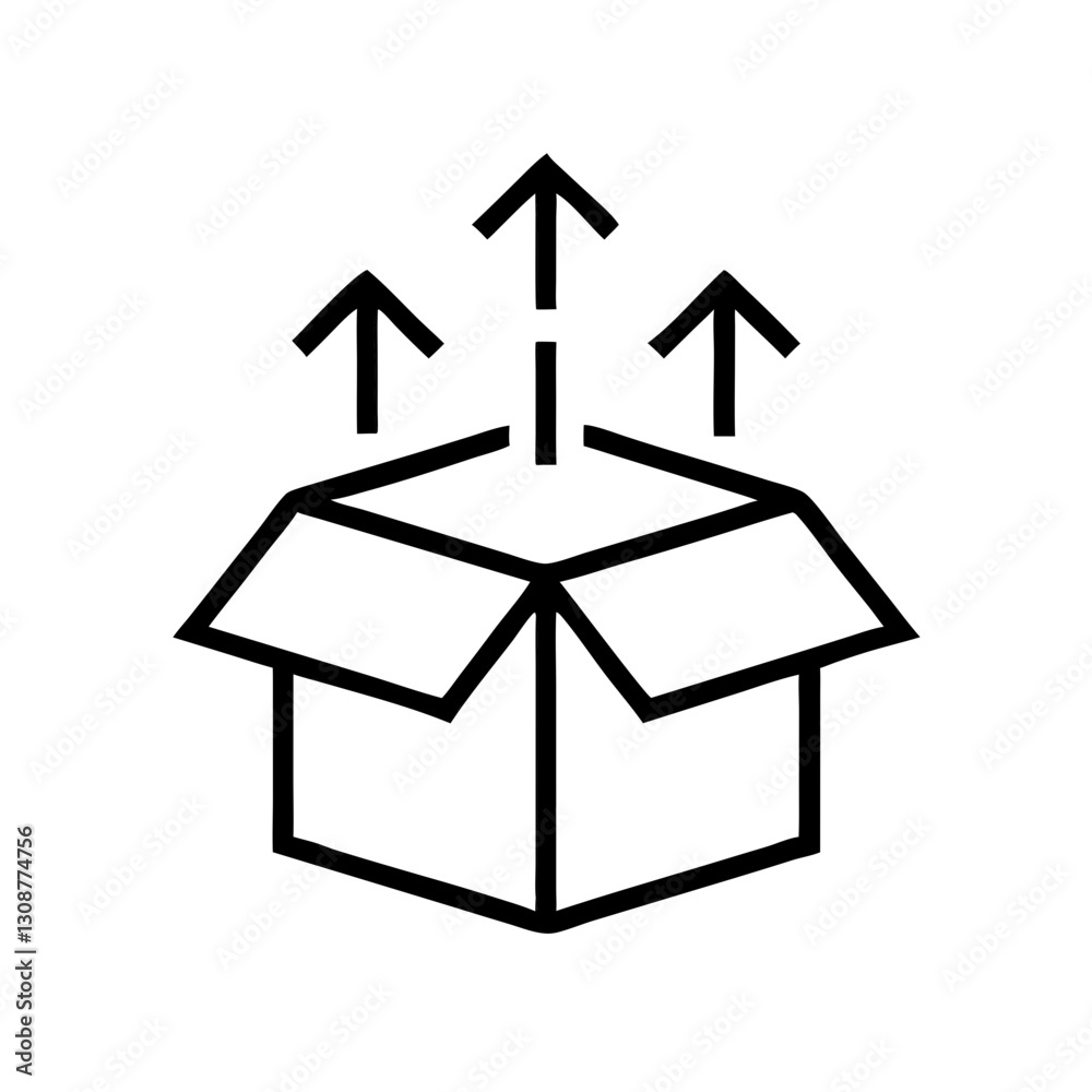 Line icon of a box with upward arrows, representing packaging and shipping. Use on logistics, e-commerce, and delivery websites and blogs. Line icon of a box with upward arrows, representing packaging and shipping. Use on logistics, e-commerce, and delivery websites and blogs.
