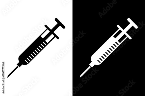 Black and White Syringe Silhouette Perfect for Medical & Healthcare Designs.