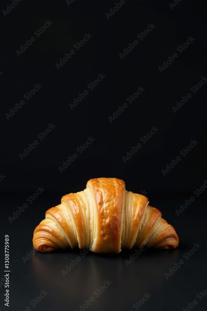 A golden-brown croissant, a delectable baked treat, sits on a dark surface, showcasing its flaky layers and rich buttery aroma. A golden-brown croissant, a delectable baked treat, sits on a dark surface, showcasing its flaky layers and rich buttery aroma.