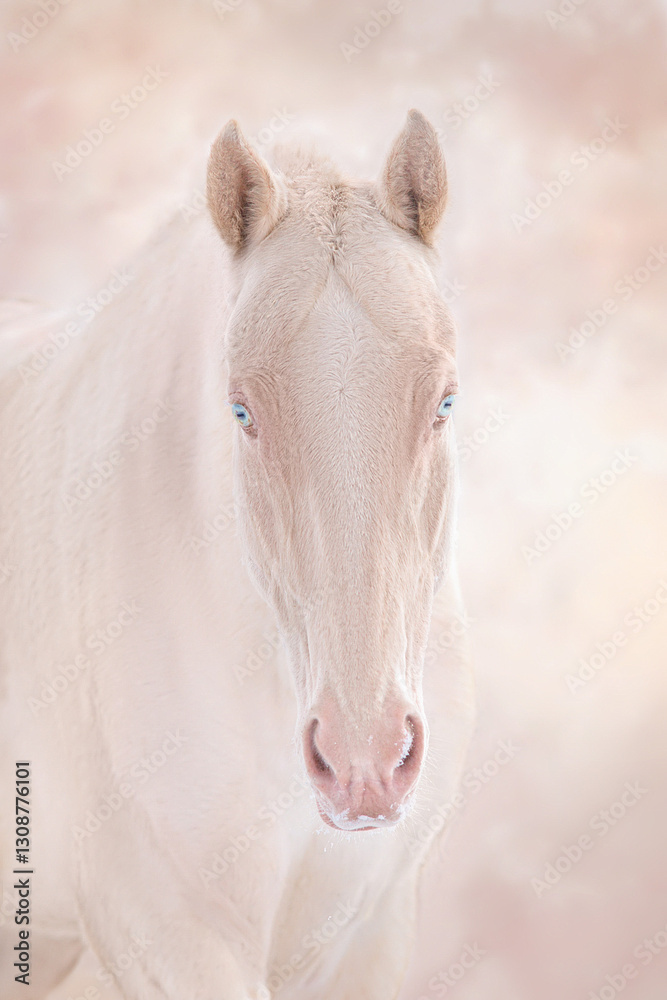 Fototapeta premium Akhal teke perlino horse with blue eyes