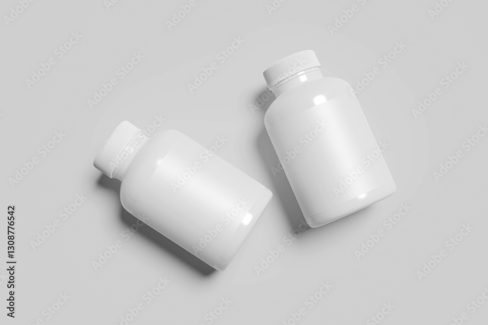 Medicine pill bottle blank. White supplement jar template illustration. Vitamin tablet container design. Realistic pharmaceutical medicament can mockup. Prescription medication packaging Medicine pill bottle blank. White supplement jar template illustration. Vitamin tablet container design. Realistic pharmaceutical medicament can mockup. Prescription medication packaging