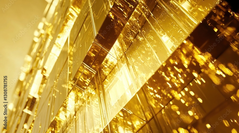 Fototapeta premium Abstract gold geometric structure, glowing cubes.