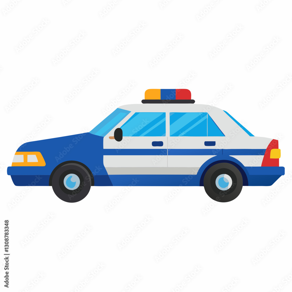 Illustration of a Blue and White Police Car with Flashing Lights Illustration of a Blue and White Police Car with Flashing Lights