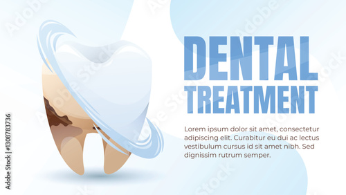 Comparison of healthy and decayed tooth before and after dental treatment. Oral health, dentistry care, hygiene concept for medical brochures, clinics, advertisements. Vector cartoon banner template