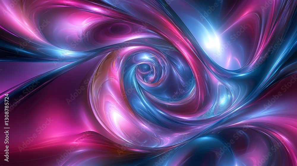 Fototapeta premium Bright neon pink and blue swirls, vibrant and energetic with glossy texture