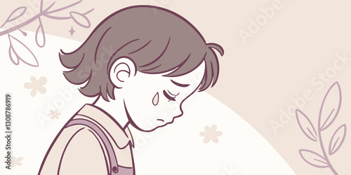A monochrome illustration of a sad child with tears streaming down their face. Suitable for mental health blogs, child psychology websites, and emotional well-being articles.
