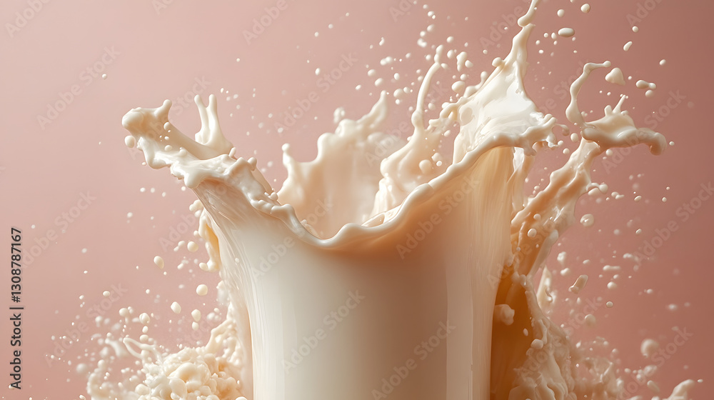 Splash of Cream: Dynamic capture of milk, creating a sense of freshness and vitality, and capturing the essence of dairy delight.