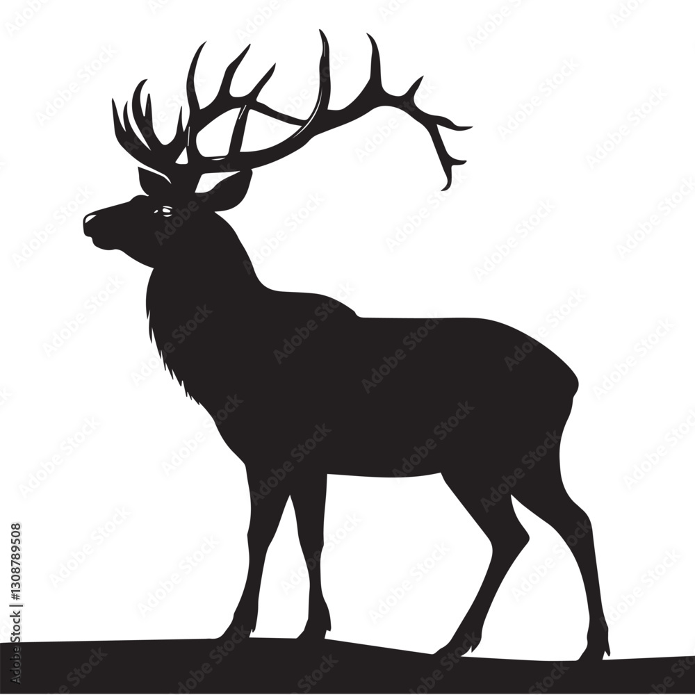 Obraz premium Majestic Deer Silhouette with Large Antlers – Wildlife Vector Illustration