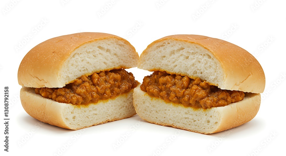 A South African bunny chow filled with spicy curry, placed on a white background. A South African bunny chow filled with spicy curry, placed on a white background.