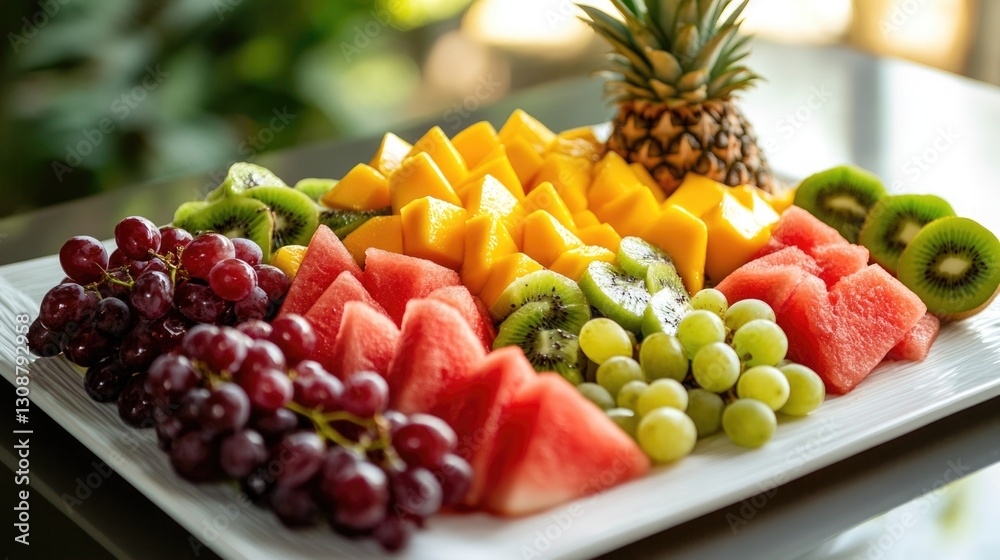A Colorful Arrangement of Freshly Cut Fruit on a Platter