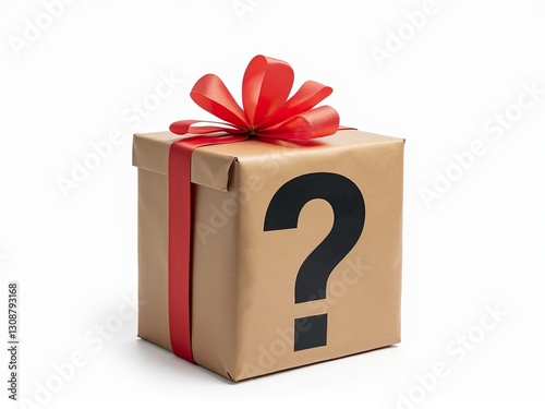 Mysterious Gift Box with Ribbon and Question Mark