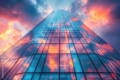 Wallpaper Mural Glass skyscraper reflecting vibrant sunset clouds in city (2) Torontodigital.ca