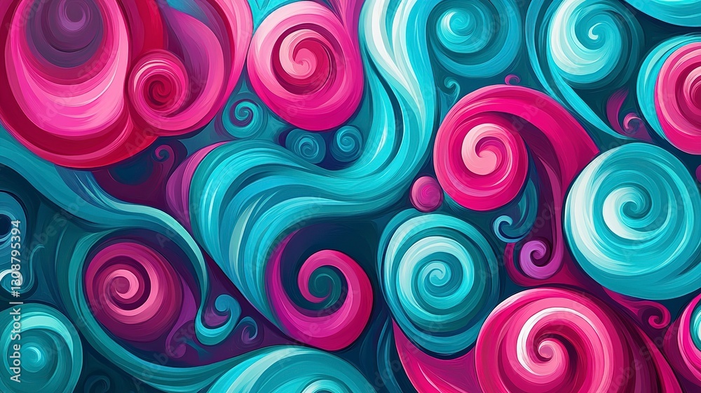 Bright turquoise and magenta swirls, energetic and vibrant with glossy finish Bright turquoise and magenta swirls, energetic and vibrant with glossy finish