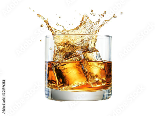 Isolated Whiskey Splash with Ice