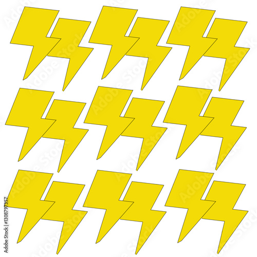 A seamless pattern featuring bold yellow double lightning bolts on a black background