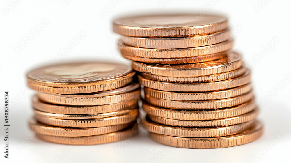 Stacked coins, isolated, bright, background Representing money, saving, investment, finance, wealth, currency, and concept art Stacked coins, isolated, bright, background Representing money, saving, investment, finance, wealth, currency, and concept art