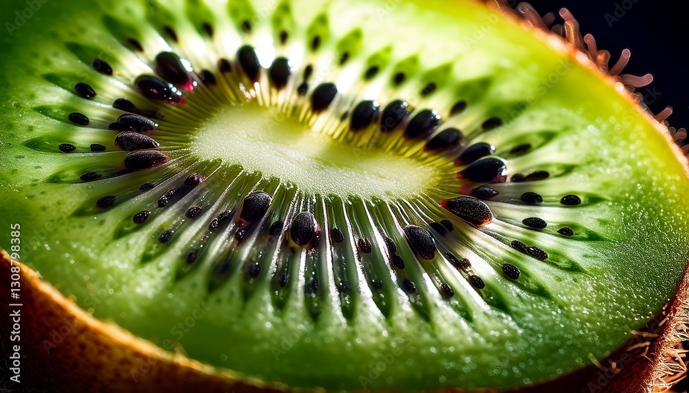 Extreme macro kiwi cross-section: bright green pulp & tiny black seeds. Vibrant fruit detail, juicy. Fresh food close-up, natural.
Extreme macro kiwi cross-section: bright green pulp & tiny black seeds. Vibrant fruit detail, juicy. Fresh food close-up, natural.