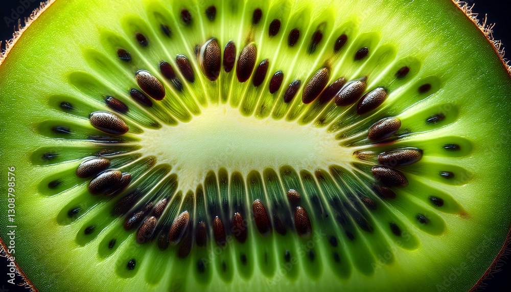 Extreme macro kiwi cross-section: bright green pulp & tiny black seeds. Vibrant fruit detail, juicy. Fresh food close-up, natural.
Extreme macro kiwi cross-section: bright green pulp & tiny black seeds. Vibrant fruit detail, juicy. Fresh food close-up, natural.
