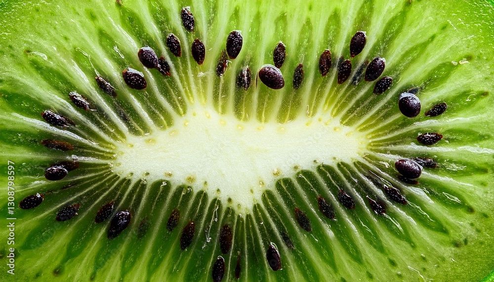 Extreme macro kiwi cross-section: bright green pulp & tiny black seeds. Vibrant fruit detail, juicy. Fresh food close-up, natural.
Extreme macro kiwi cross-section: bright green pulp & tiny black seeds. Vibrant fruit detail, juicy. Fresh food close-up, natural.