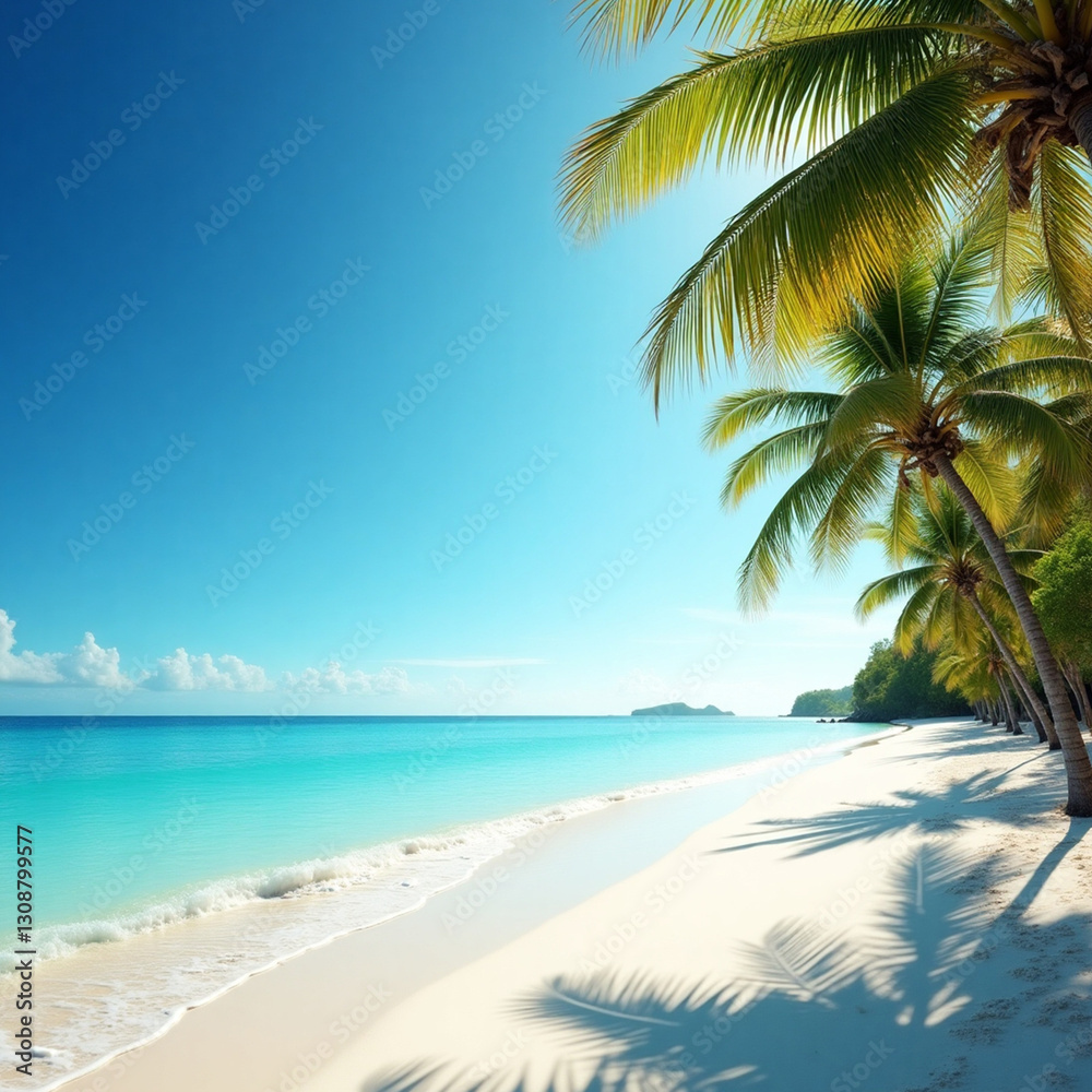 Obraz premium Tropical Beach with Crystal Clear Water and Palm Trees, Ultra HD