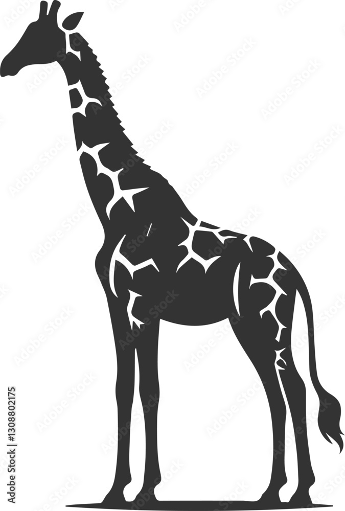 Obraz premium Giraffe standing still with its tail slightly curled vector silhouette