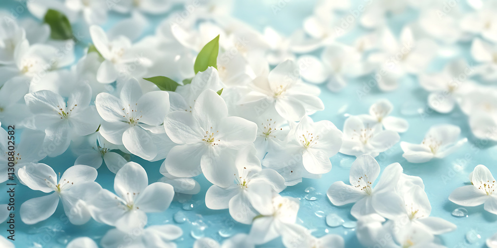 Beautiful White Flowers Scattered on a Soft Blue Wallpaper for Elegant and Minimalist Designs Beautiful White Flowers Scattered on a Soft Blue Wallpaper for Elegant and Minimalist Designs