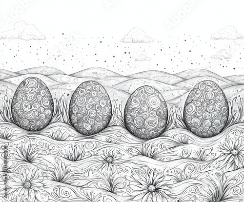 A whimsical landscape with ...