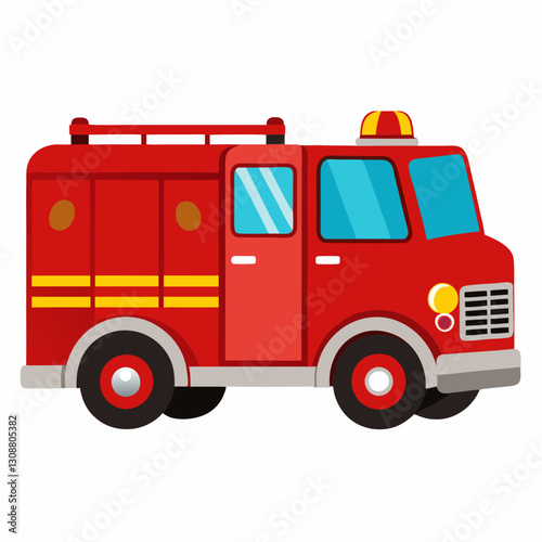 A Cartoon Illustration of a Red Fire Truck for Kids