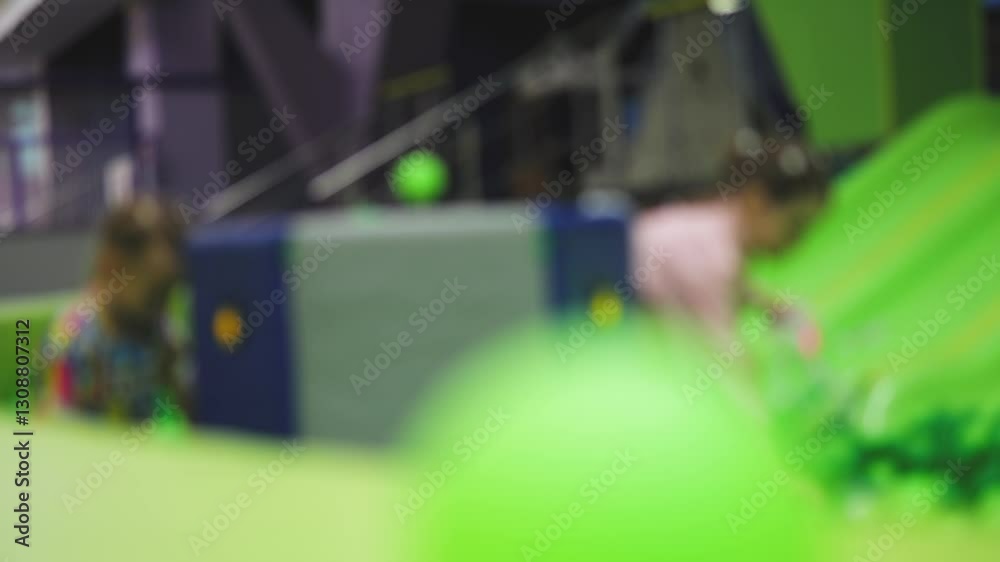 Children Playing With Green Balloons Ribbons And Air Cannon Slow Mo Blur Mode