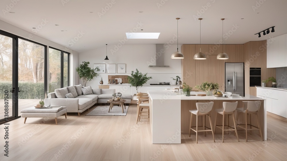 Fototapeta premium Minimalist Architectural Sketch of a Modern Cabin Interior with Forest Views