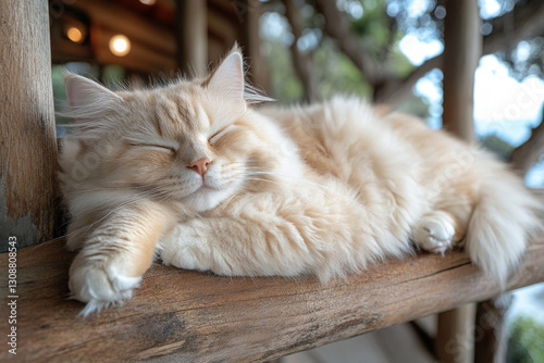 A Cymric cat lounging, fluf...