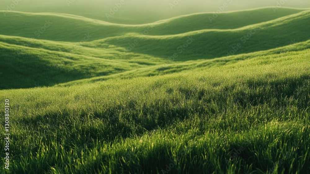 Fototapeta premium Beautiful green rolling hills covered with vibrant lush grass