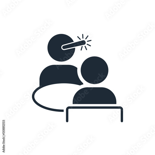 Liar at the negotiating table. Untrue offer, deception. Vector linear icon isolated on white background.