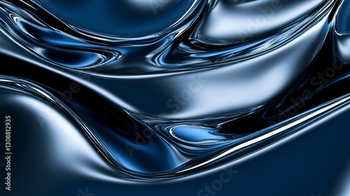 Cool navy and silver clouds, sleek and minimalistic with fluid glossy highlights