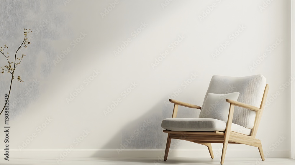A Scandinavian-style reading chair with light wood armrests and a fabric cushion, placed against a clean backdrop A Scandinavian-style reading chair with light wood armrests and a fabric cushion, placed against a clean backdrop
