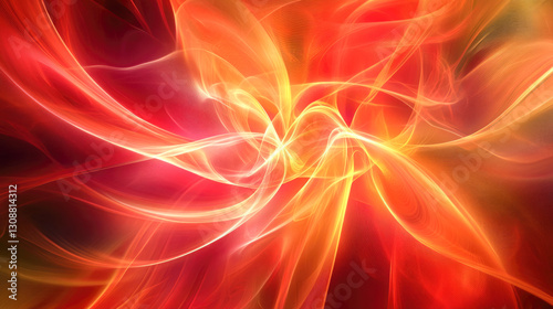 Vibrant abstract flowing red and yellow light waves in dynamic motion