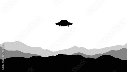 UFO hovering above mountain landscape