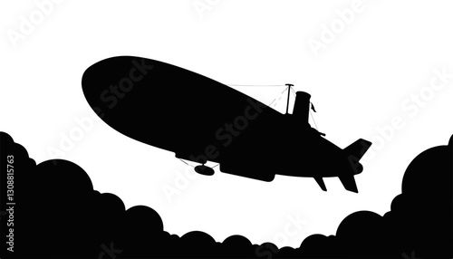 Silhouette of a zeppelin flying against a cloudy sky