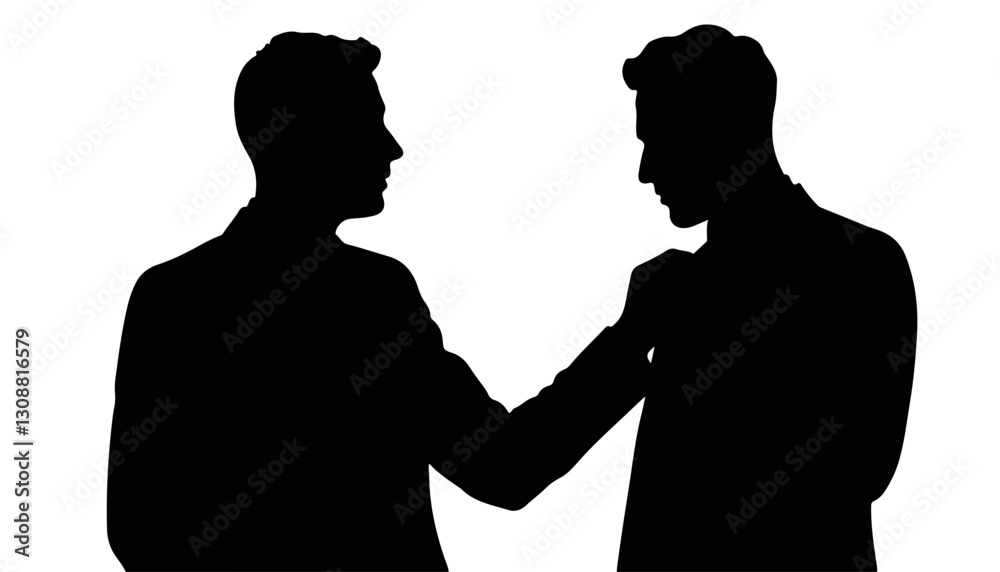 Silhouettes of two men facing each other in conversation Silhouettes of two men facing each other in conversation