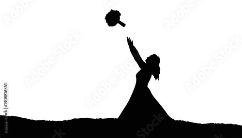 Silhouette of a woman celebrating with raised hands