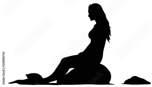 Silhouette of a woman sitting on a rock