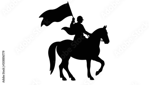 Soldier riding horse with flag