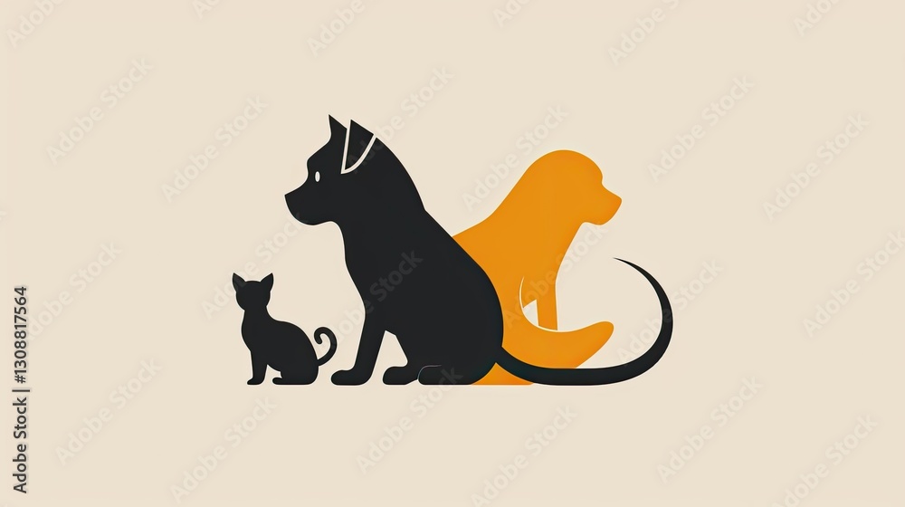 Fototapeta premium logo design, cat and dog side by side, simple vector graphic logo of pet shop with yellow orange color scheme