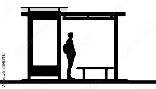 Silhouette of a standing man at a bus stop