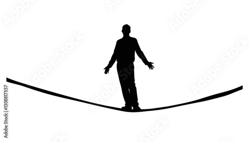 Silhouette of a person balancing on a tightrope