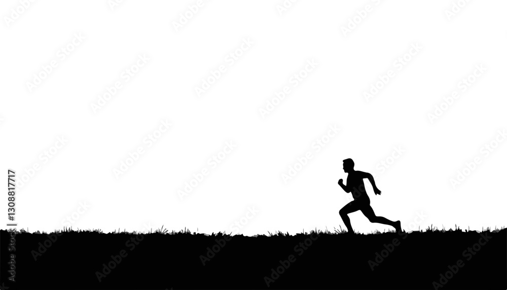 Silhouette of a man running on grassy field Silhouette of a man running on grassy field